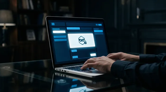 Zwei Smartphones auf einer dunklen Oberfläche, die durch eine digitale Verbindung verbunden sind und Anrufsymbole sowie ein Benutzerprofil mit Nachrichtensymbolen anzeigen.